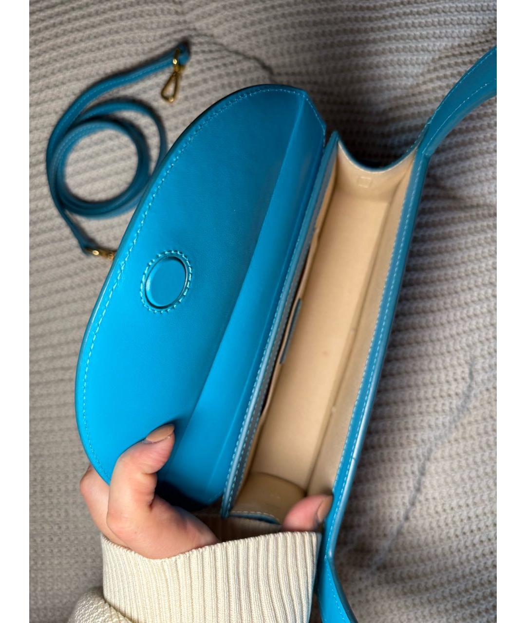 JACQUEMUS Бирюзовая кожаная сумка с короткими ручками, фото 4