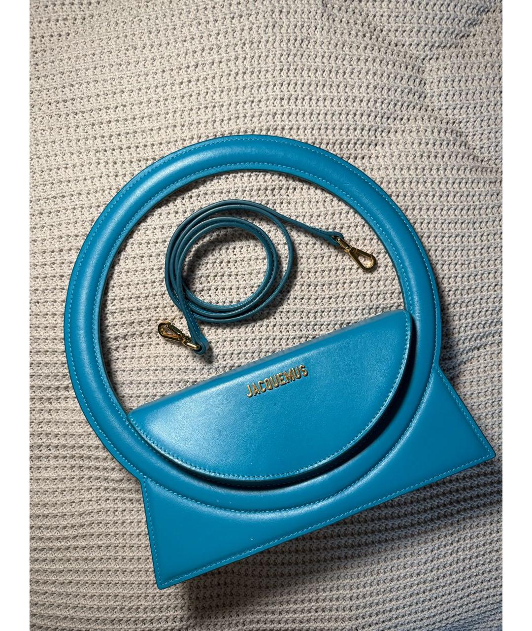 JACQUEMUS Бирюзовая кожаная сумка с короткими ручками, фото 7