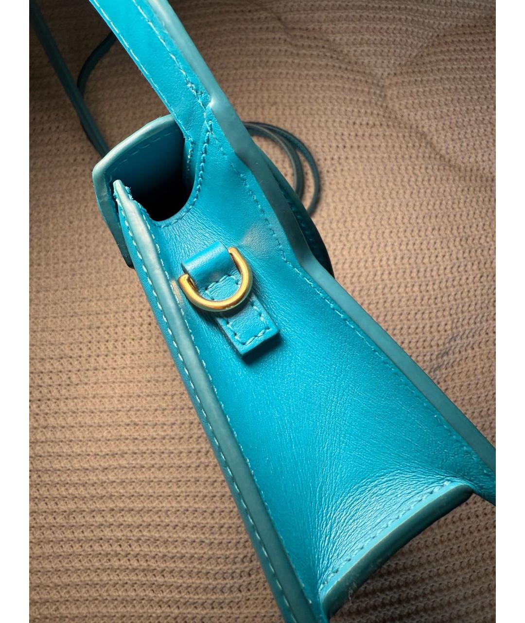 JACQUEMUS Бирюзовая кожаная сумка с короткими ручками, фото 6