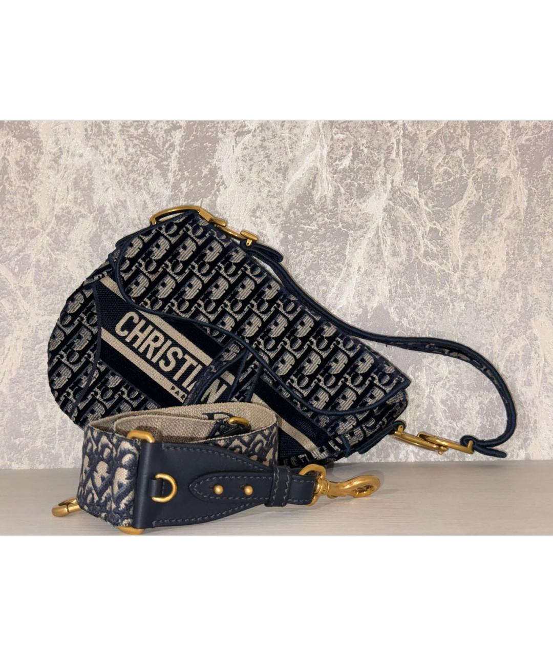 CHRISTIAN DIOR Темно-синяя тканевая сумка с короткими ручками, фото 3