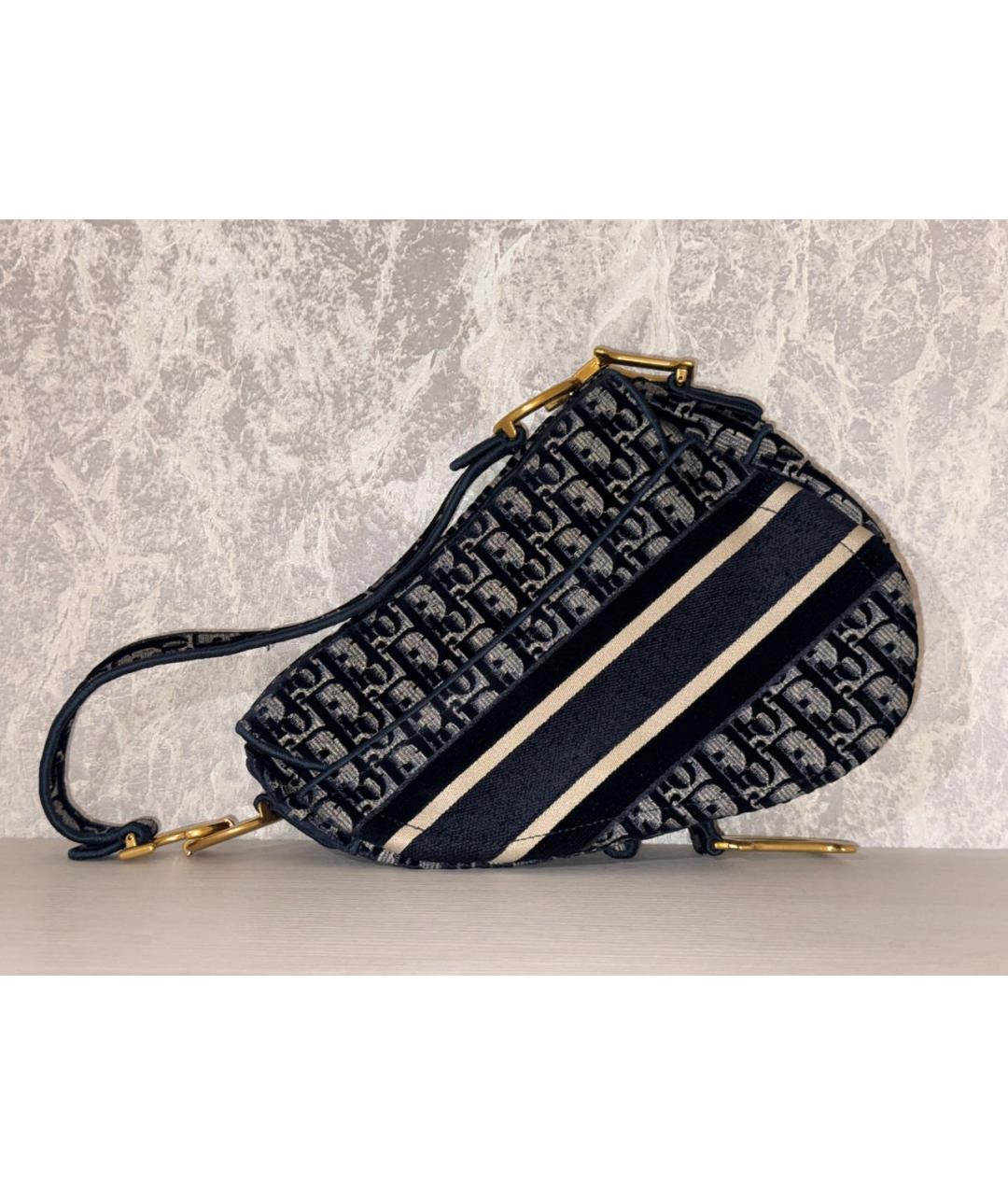 CHRISTIAN DIOR Темно-синяя тканевая сумка с короткими ручками, фото 2