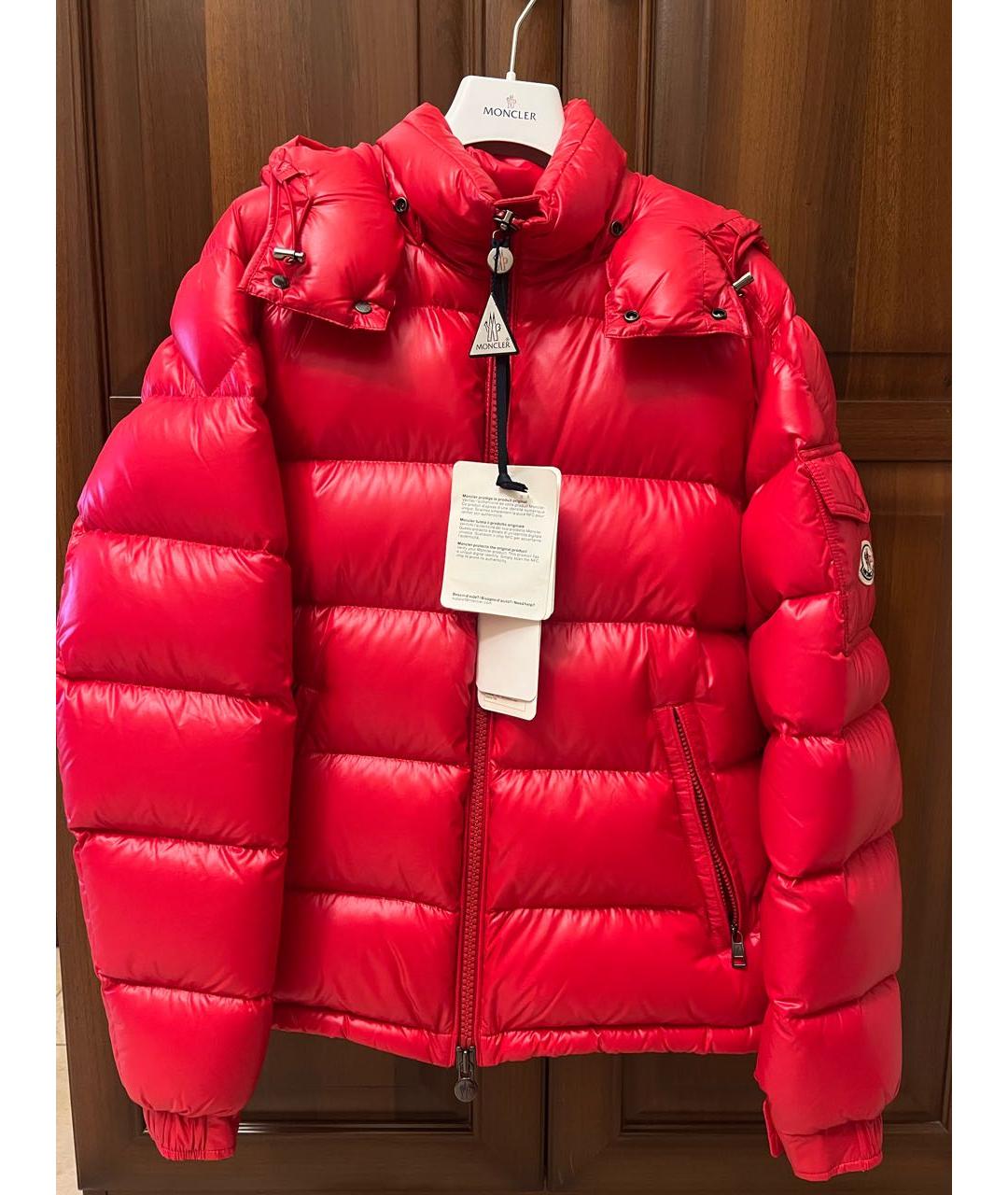 MONCLER Красный полиэстеровый пуховик, фото 6