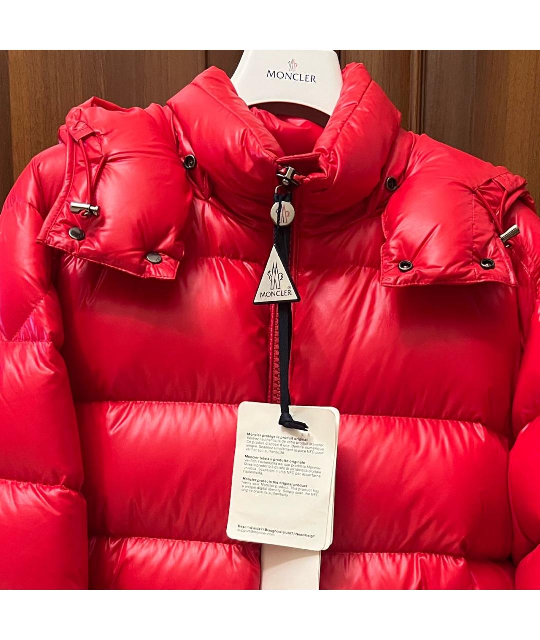 MONCLER Красный полиэстеровый пуховик, фото 4