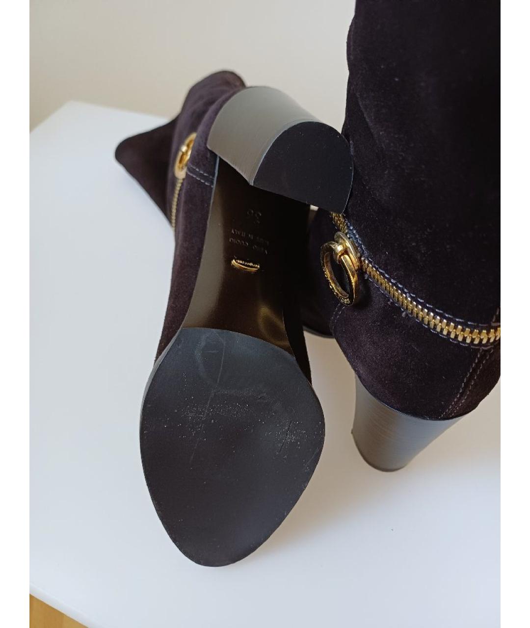 SERGIO ROSSI Коричневые замшевые сапоги, фото 7