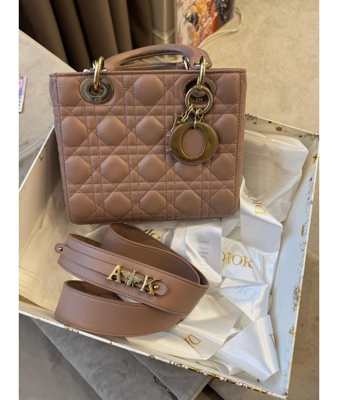 CHRISTIAN DIOR Розовая кожаная сумка с короткими ручками, фото 8
