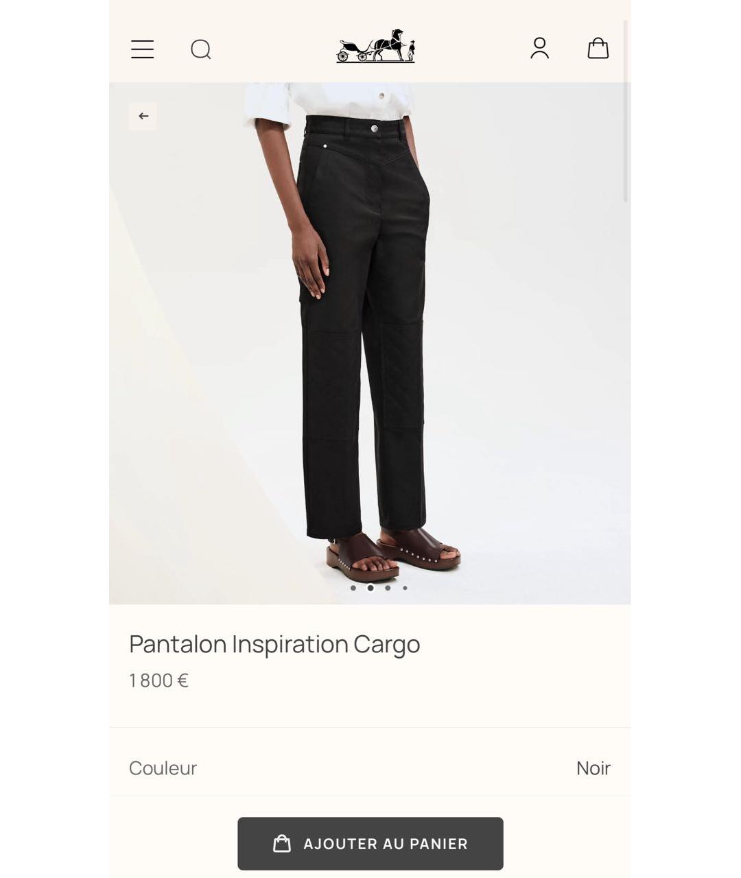 HERMES Черные хлопковые прямые брюки, фото 9