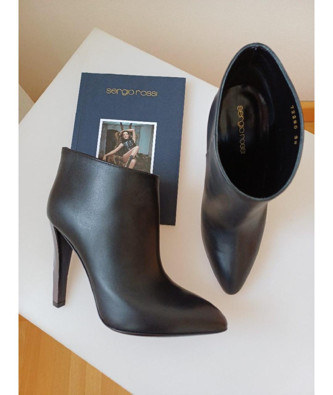 SERGIO ROSSI Черные кожаные ботильоны, фото 4