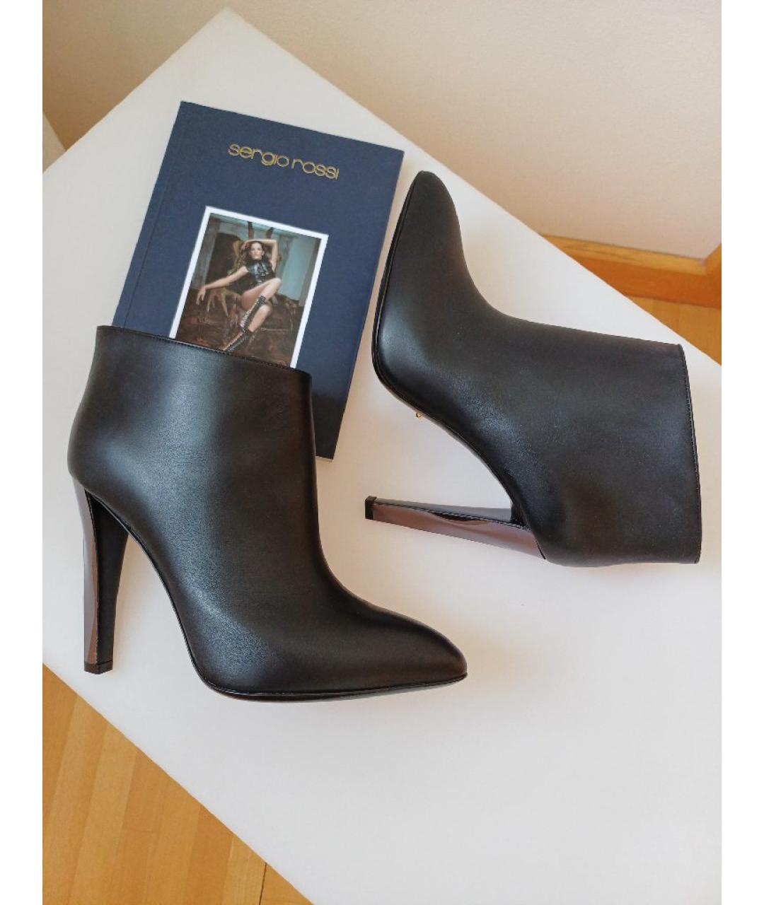 SERGIO ROSSI Черные кожаные ботильоны, фото 3