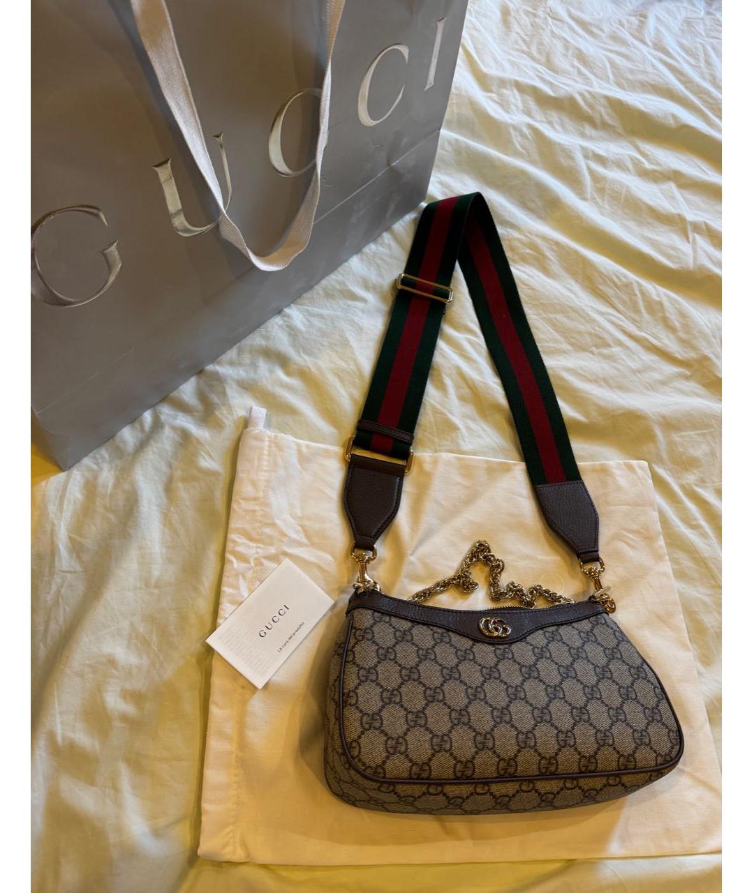 GUCCI Коричневая кожаная сумка через плечо, фото 7