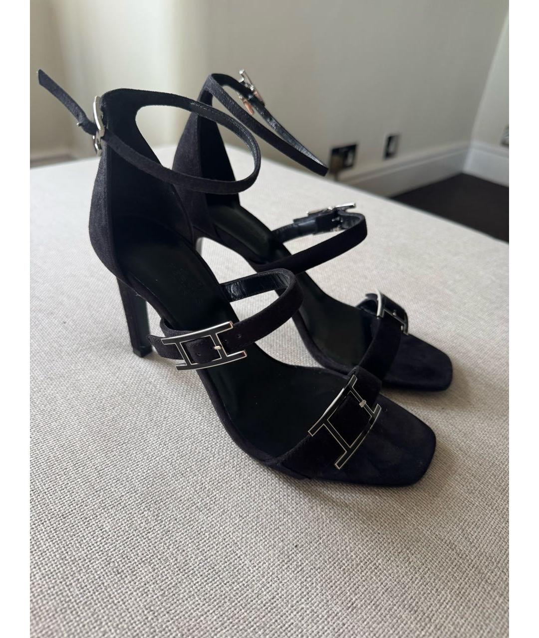 HERMES Черные замшевые босоножки, фото 2