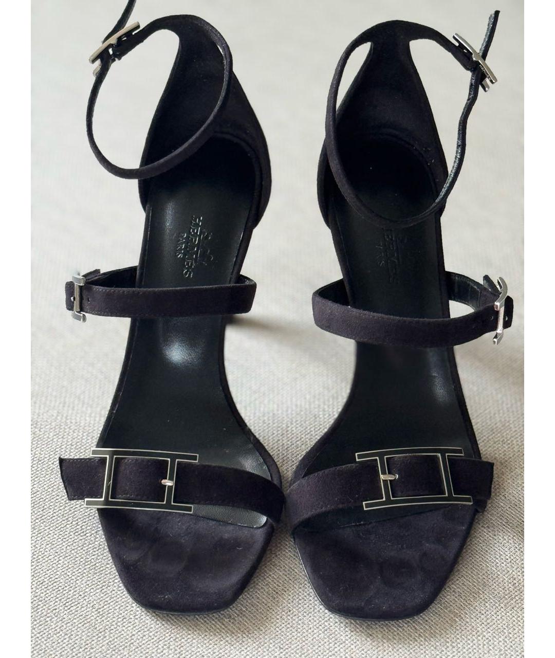 HERMES Черные замшевые босоножки, фото 7