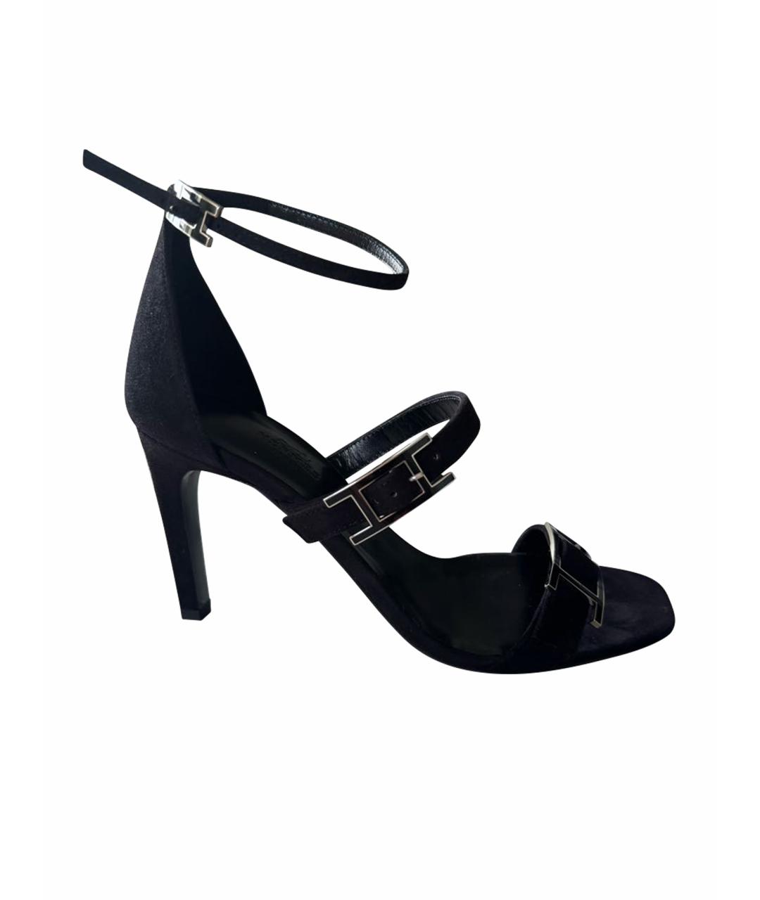 HERMES Черные замшевые босоножки, фото 1