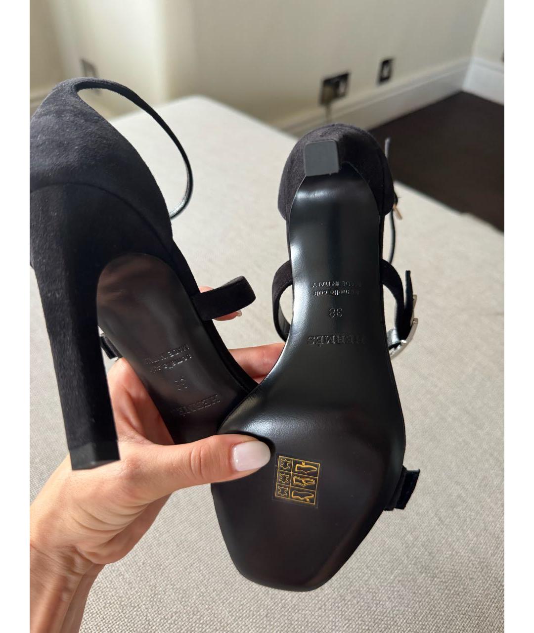 HERMES Черные замшевые босоножки, фото 5