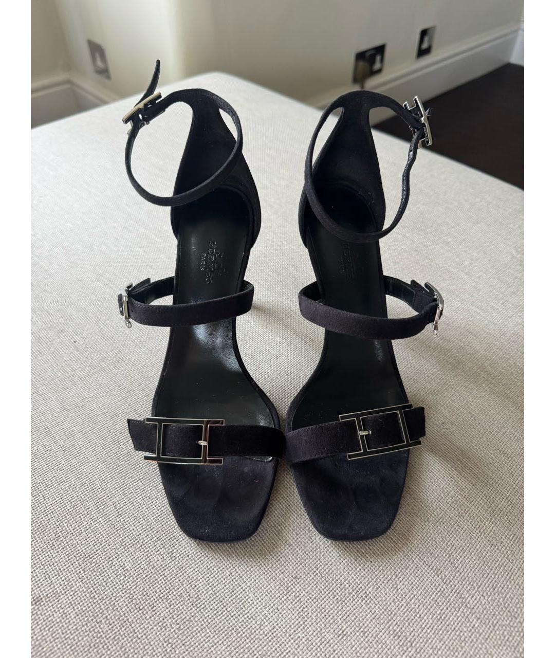HERMES Черные замшевые босоножки, фото 4