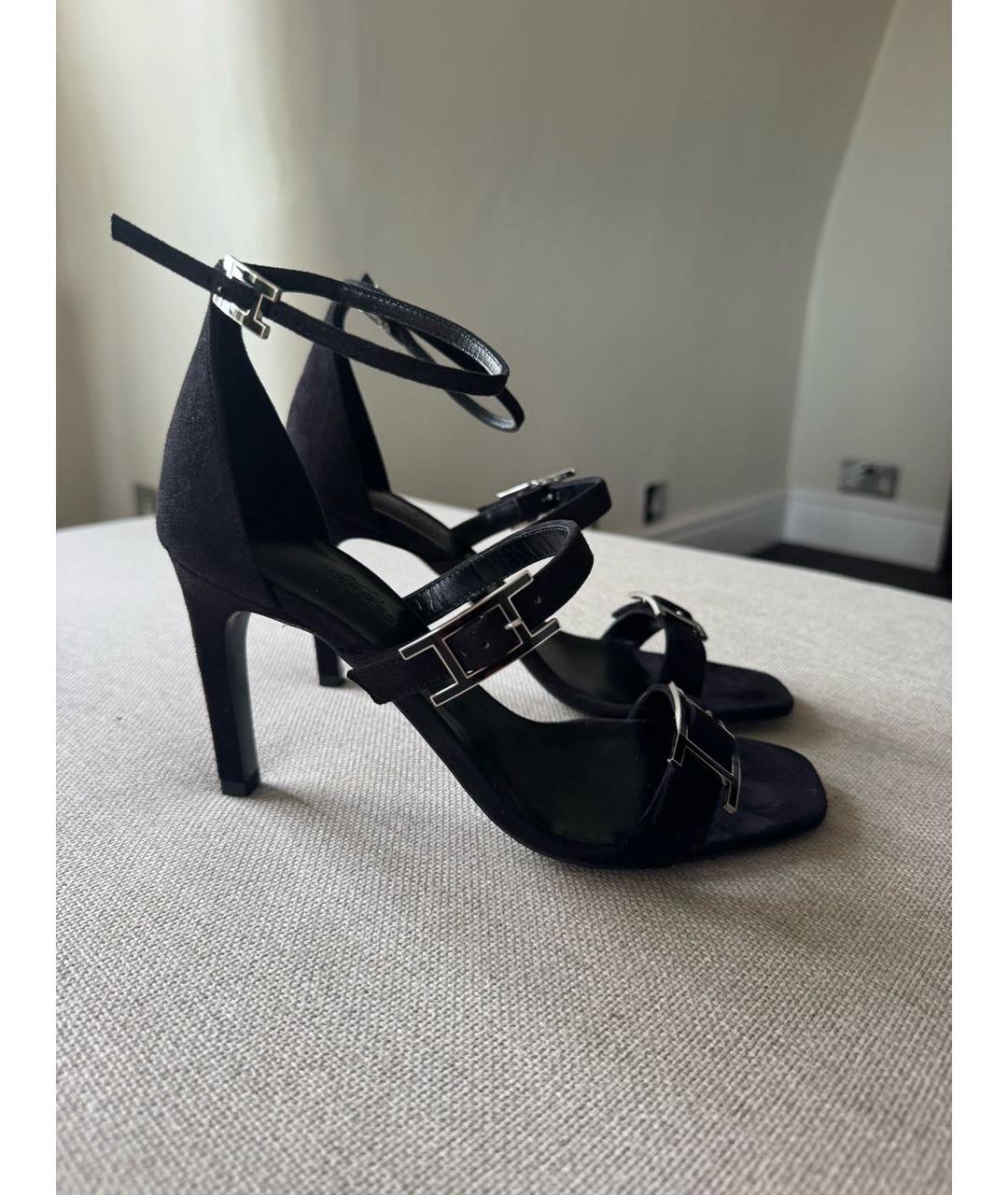 HERMES Черные замшевые босоножки, фото 8