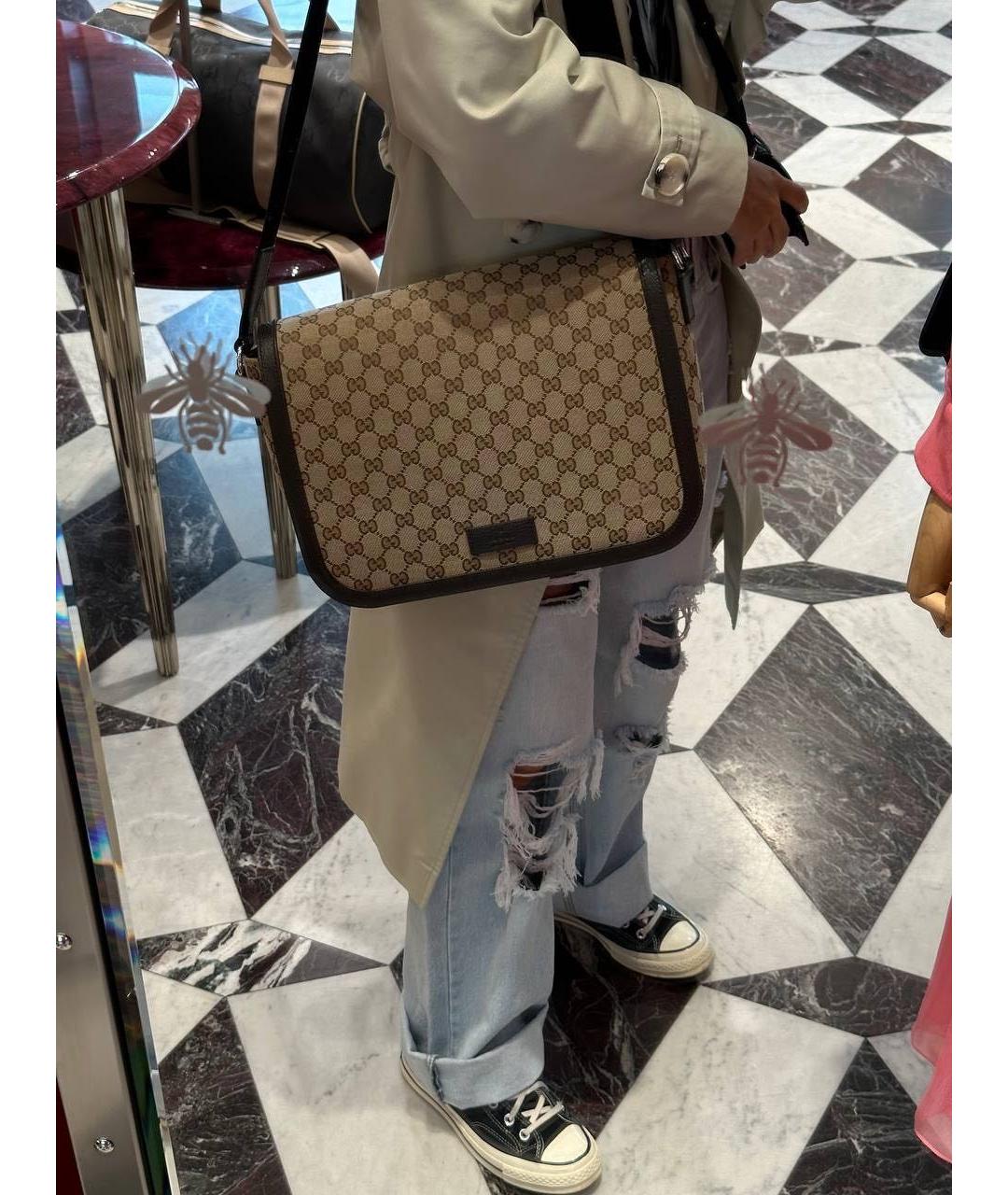 GUCCI Коричневая жаккардовая сумка на плечо, фото 8