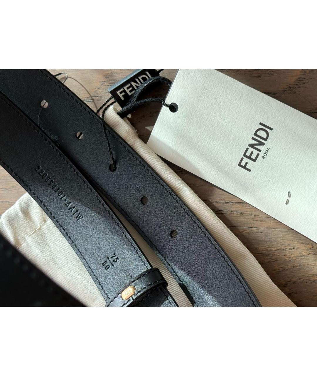 FENDI Черный кожаный ремень, фото 4