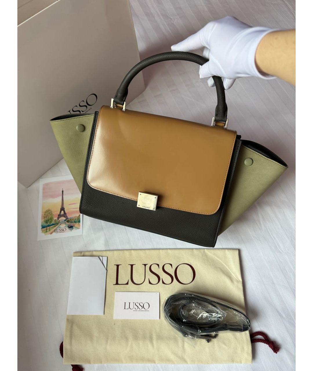 CELINE Коричневая кожаная сумка с короткими ручками, фото 2