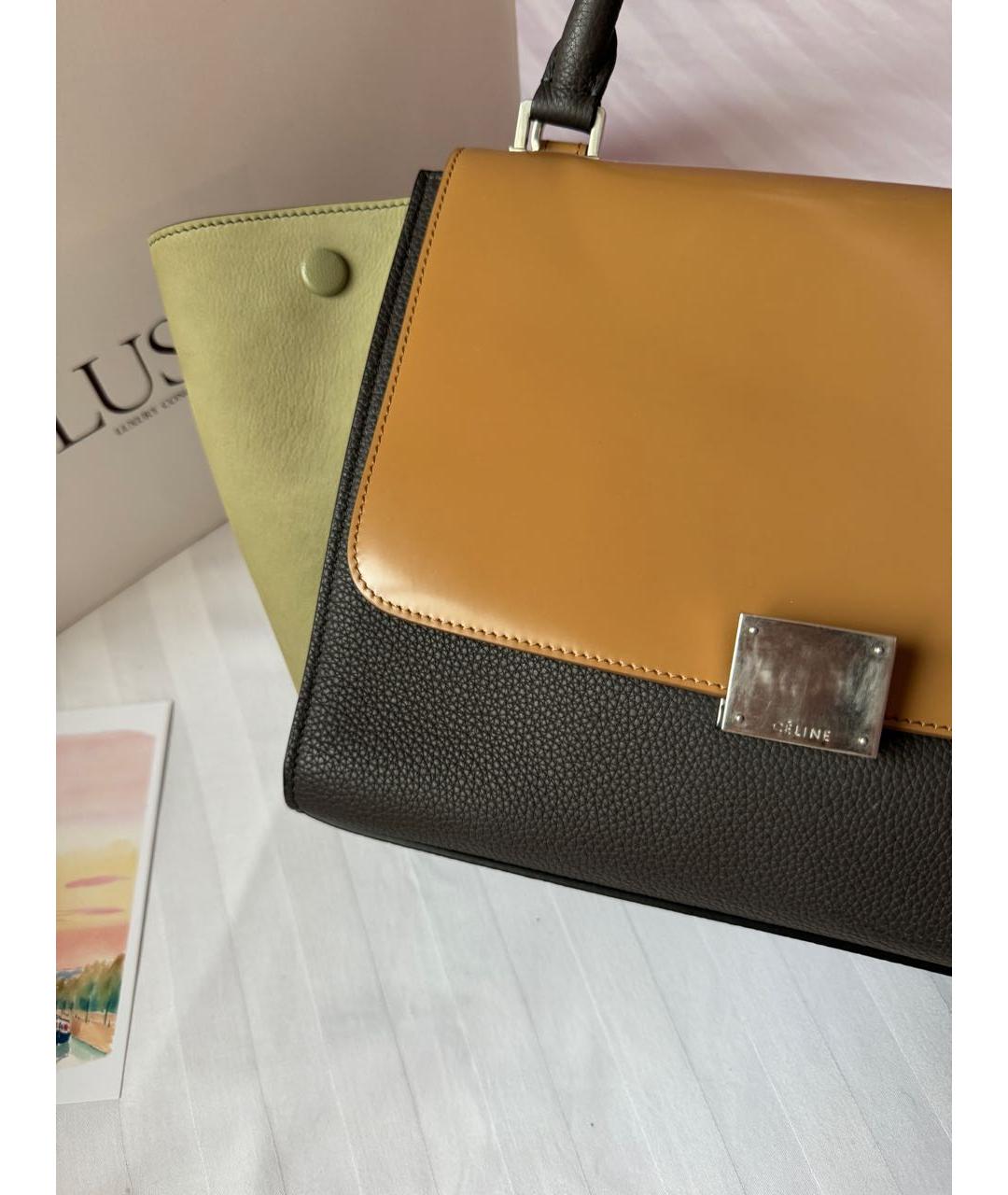 CELINE Коричневая кожаная сумка с короткими ручками, фото 6