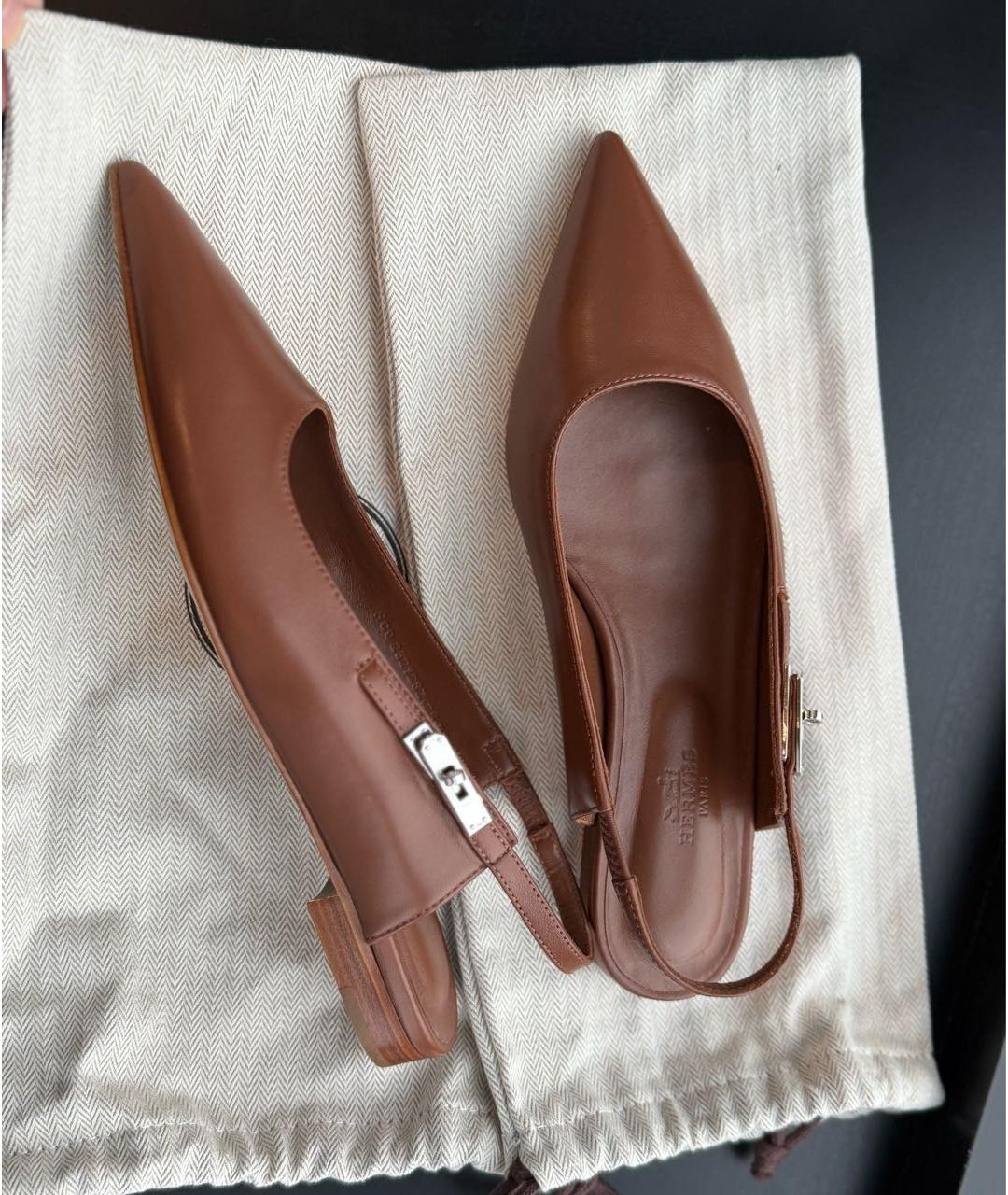 HERMES Коричневые кожаные босоножки, фото 4