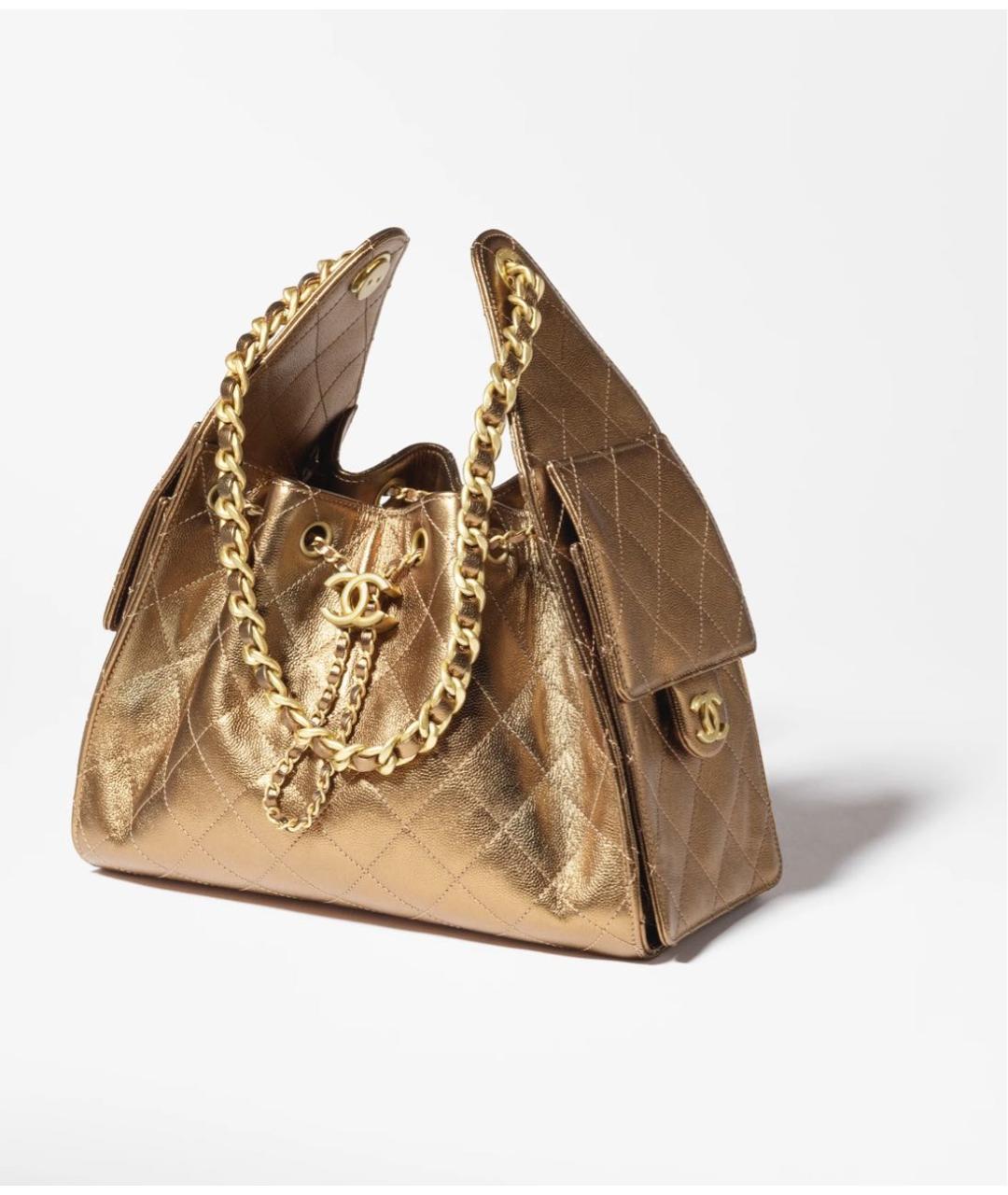 CHANEL Золотая сумка через плечо, фото 5