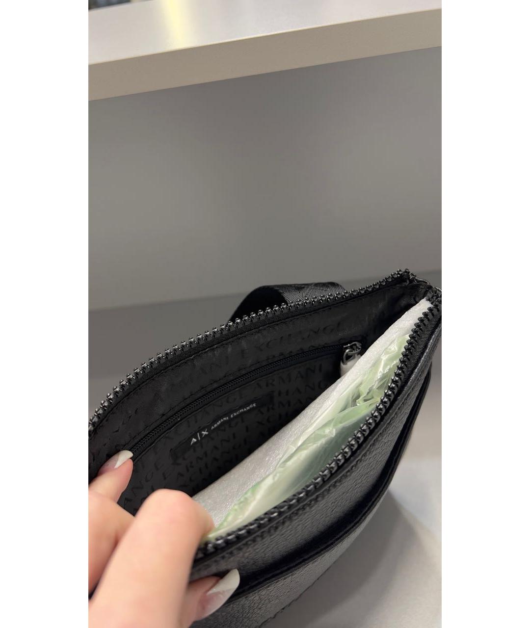ARMANI EXCHANGE Черная кожаная сумка на плечо, фото 4