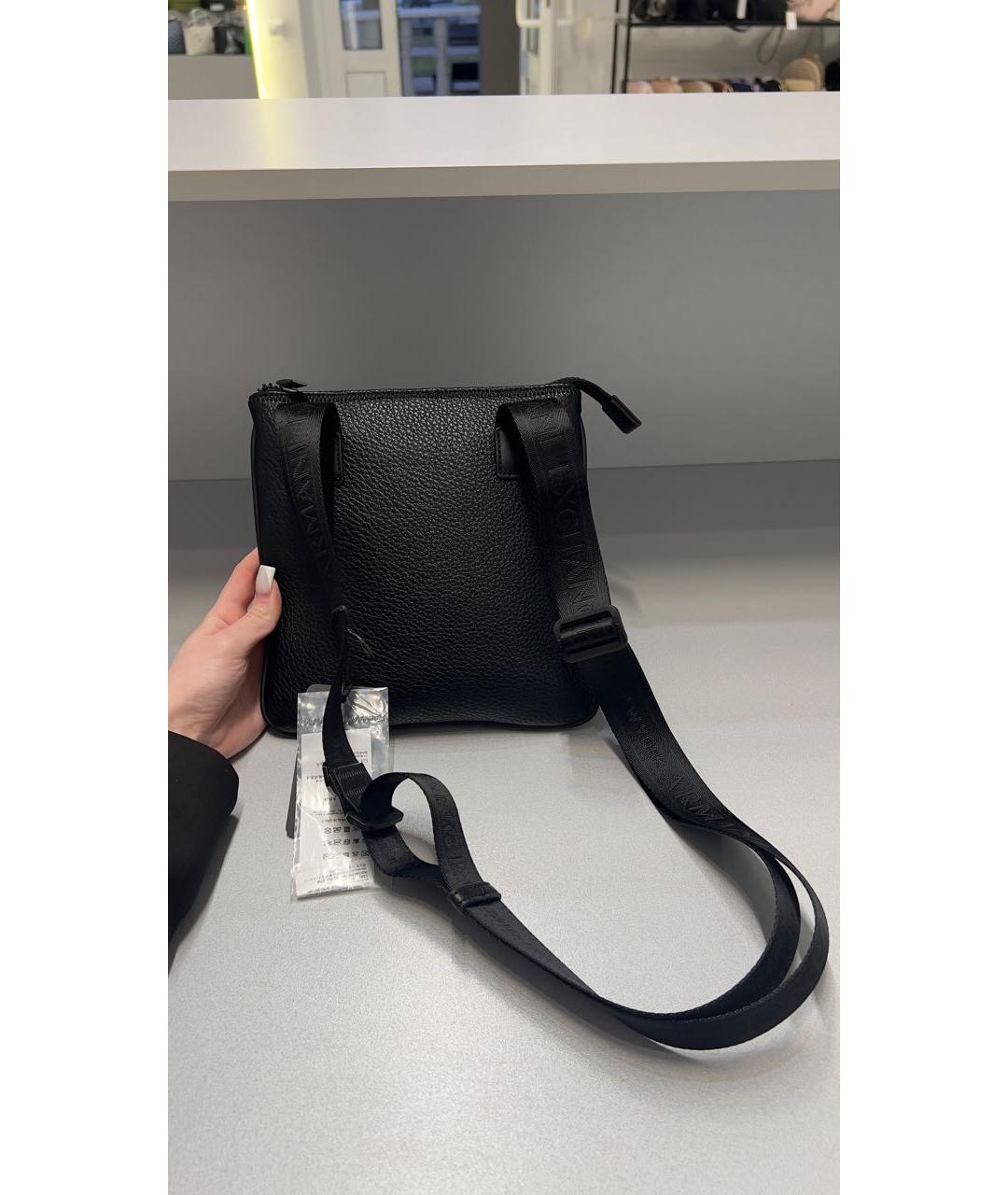 ARMANI EXCHANGE Черная кожаная сумка на плечо, фото 3