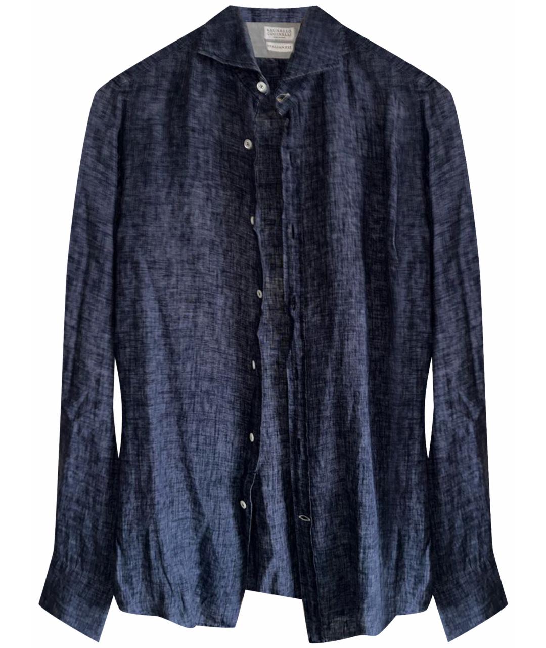 BRUNELLO CUCINELLI Темно-синяя льняная кэжуал рубашка, фото 1