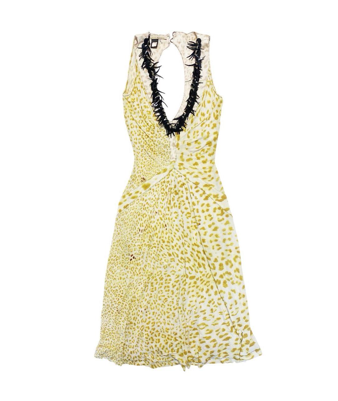 ROBERTO CAVALLI Бежевое вискозное коктейльное платье, фото 1