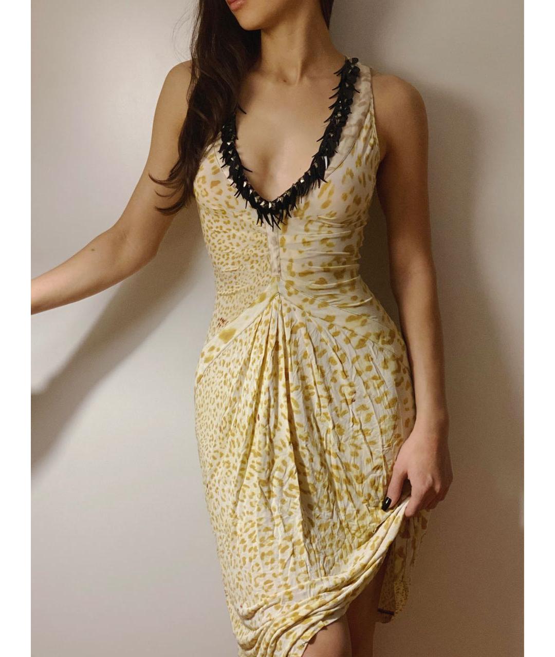 ROBERTO CAVALLI Бежевое вискозное коктейльное платье, фото 4