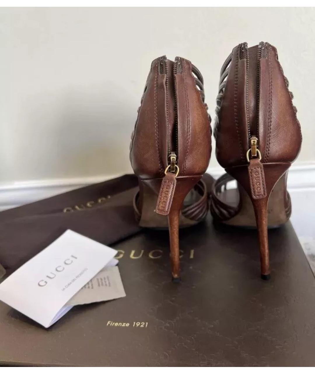 GUCCI Коричневые кожаные босоножки, фото 7