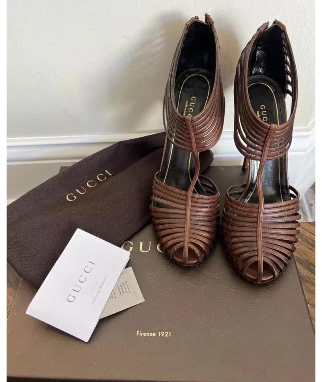 GUCCI Коричневые кожаные босоножки, фото 5