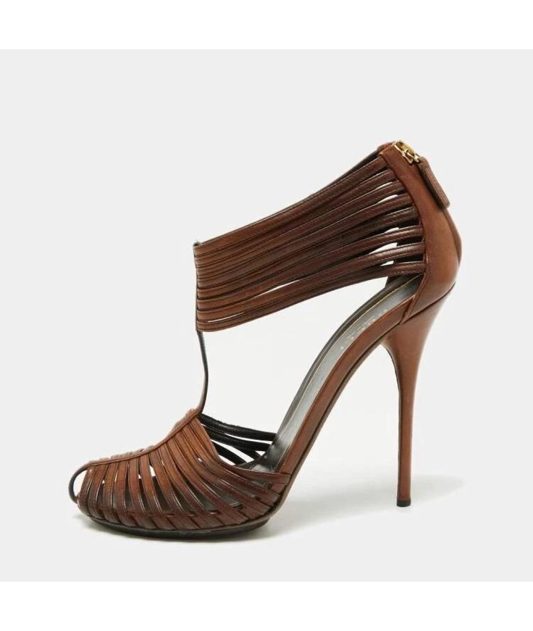 GUCCI Коричневые кожаные босоножки, фото 8