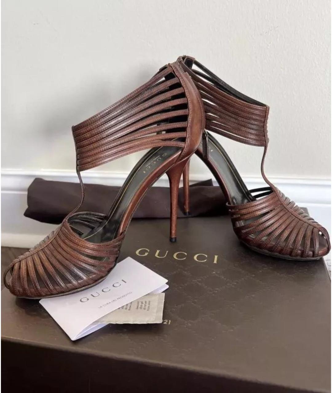 GUCCI Коричневые кожаные босоножки, фото 3