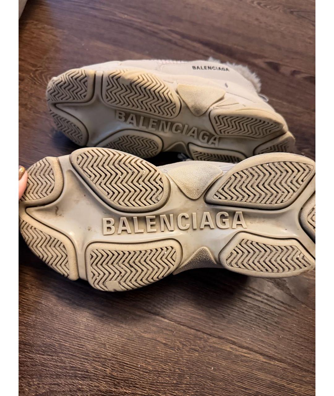 BALENCIAGA Бежевые кожаные кроссовки, фото 6