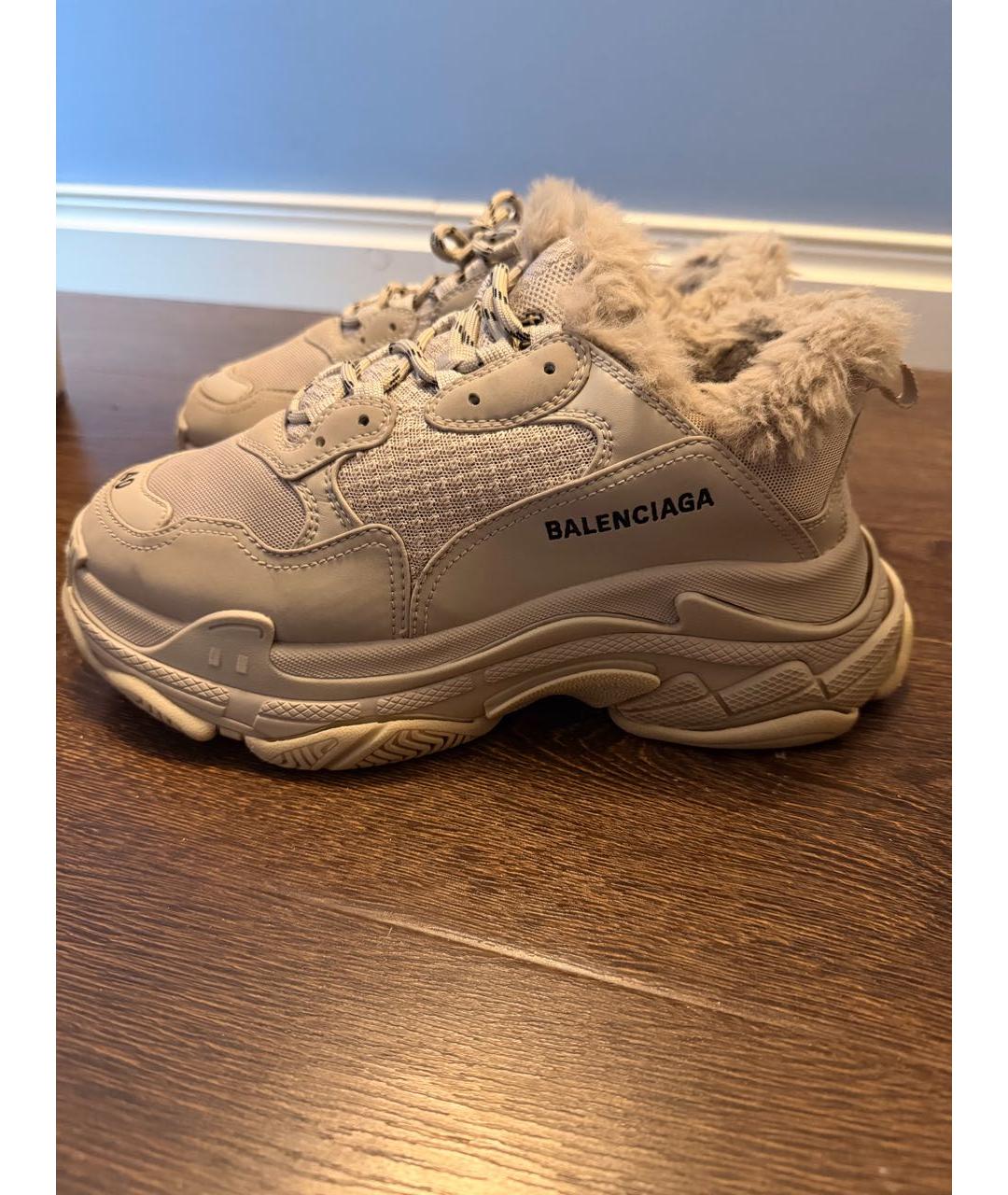 BALENCIAGA Бежевые кожаные кроссовки, фото 7