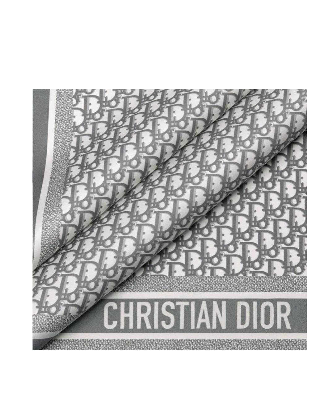 CHRISTIAN DIOR Серый шелковый платок, фото 1