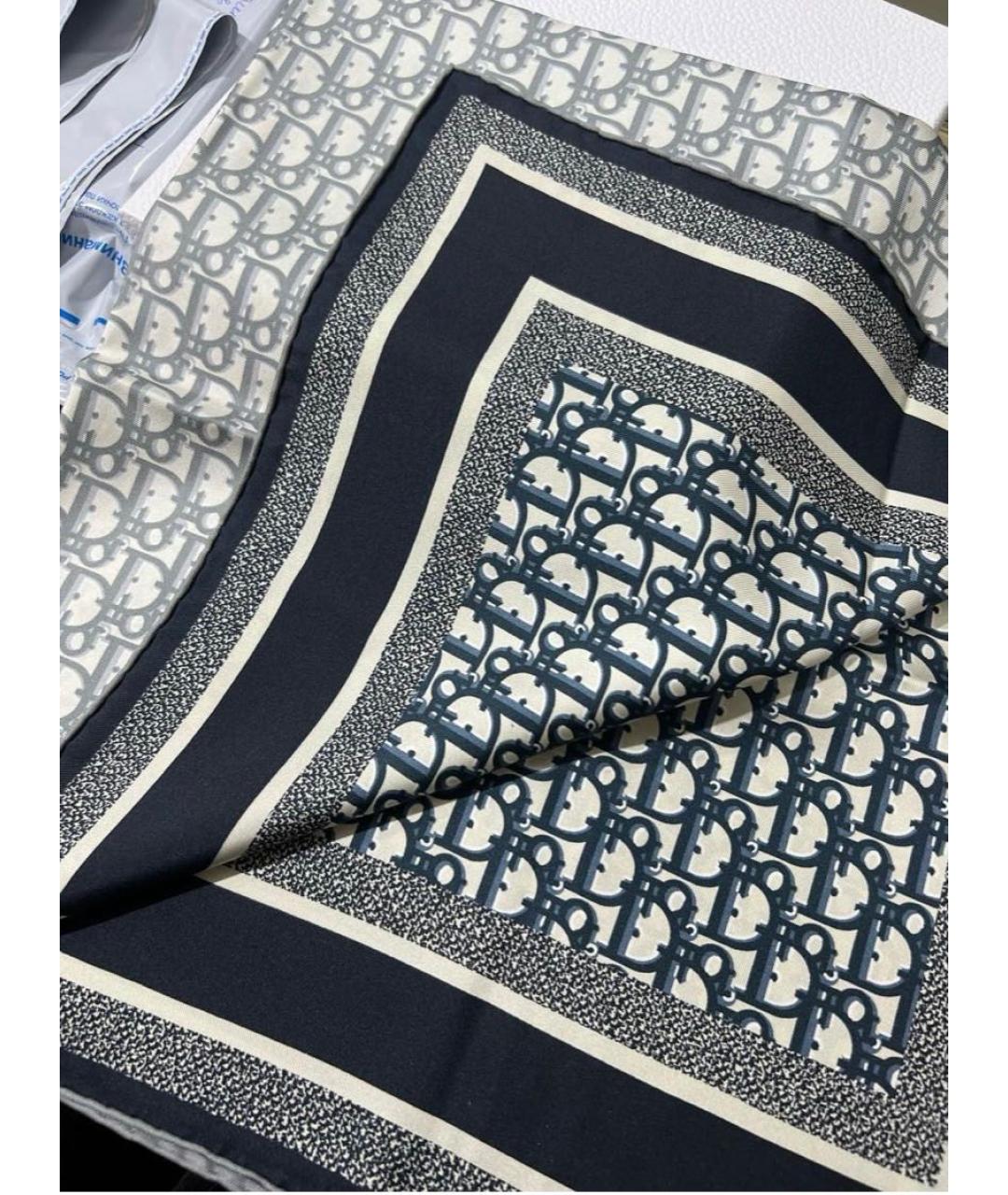 CHRISTIAN DIOR Серый шелковый платок, фото 2