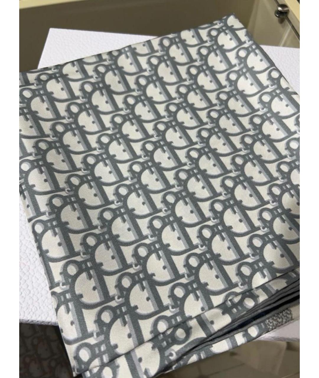 CHRISTIAN DIOR Серый шелковый платок, фото 3