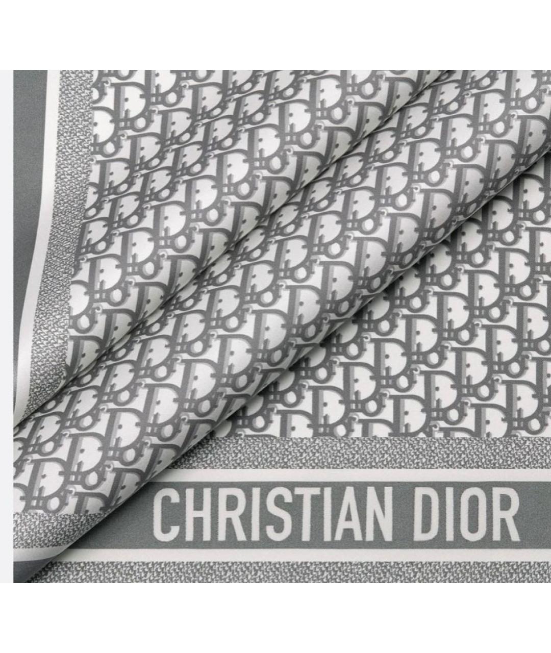 CHRISTIAN DIOR Серый шелковый платок, фото 5