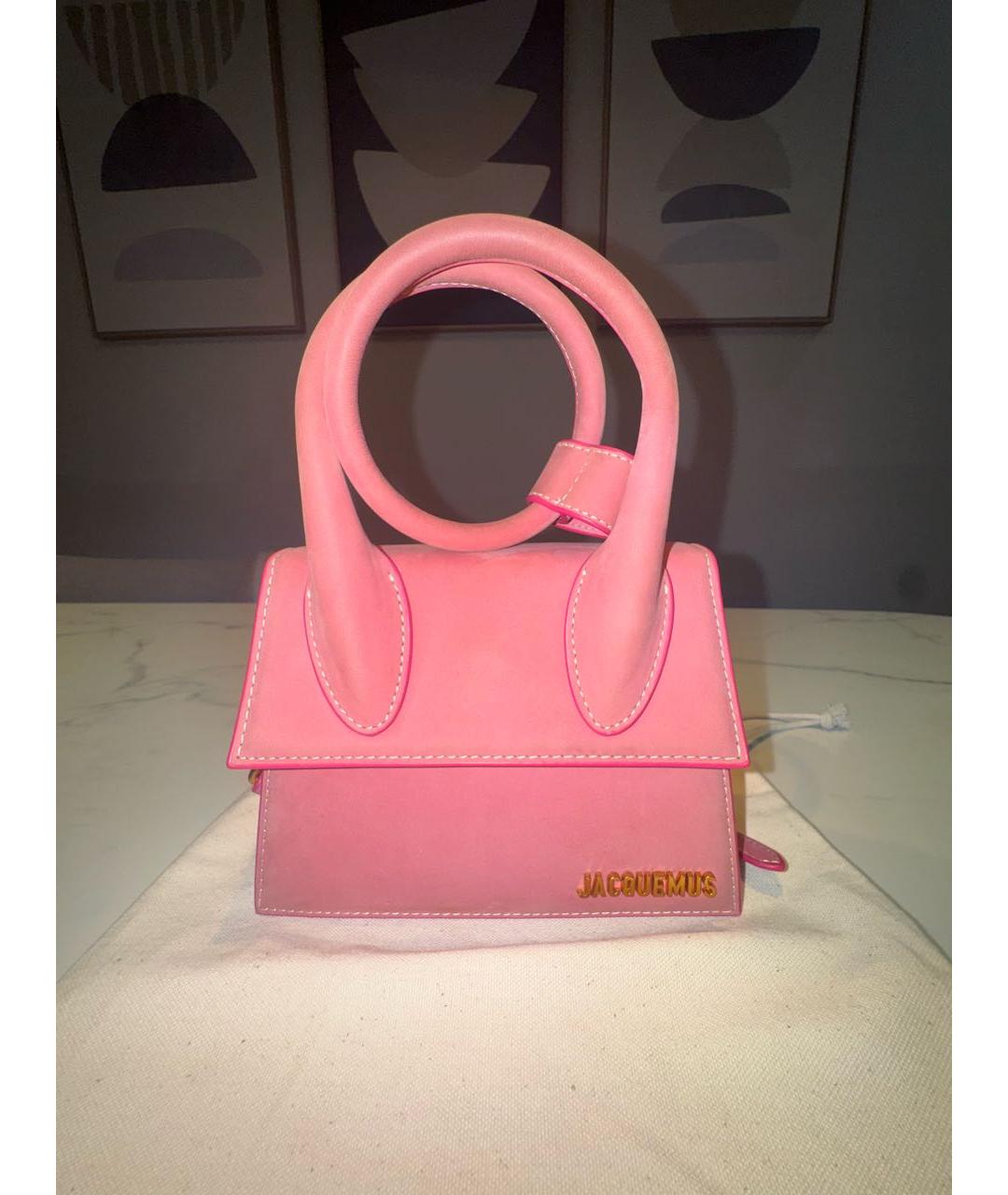 JACQUEMUS Розовая бархатная сумка через плечо, фото 6