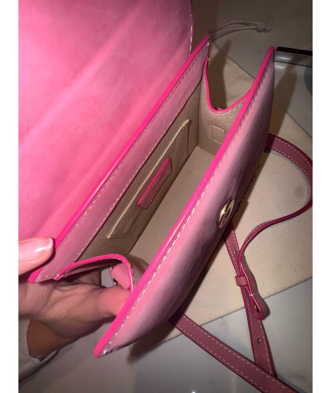JACQUEMUS Розовая бархатная сумка через плечо, фото 4
