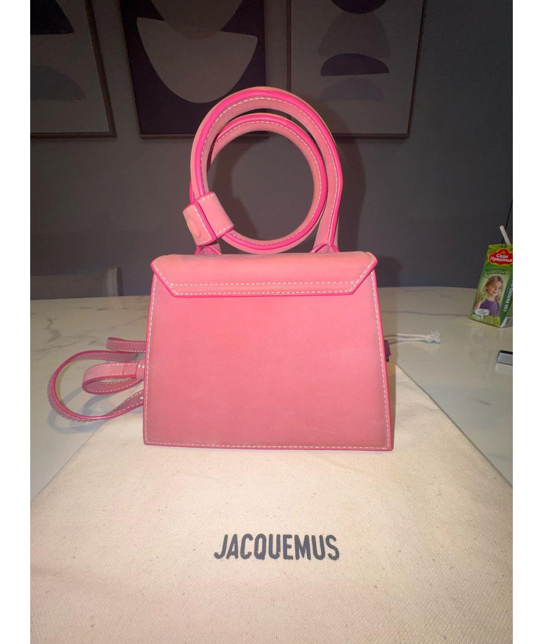 JACQUEMUS Розовая бархатная сумка через плечо, фото 3