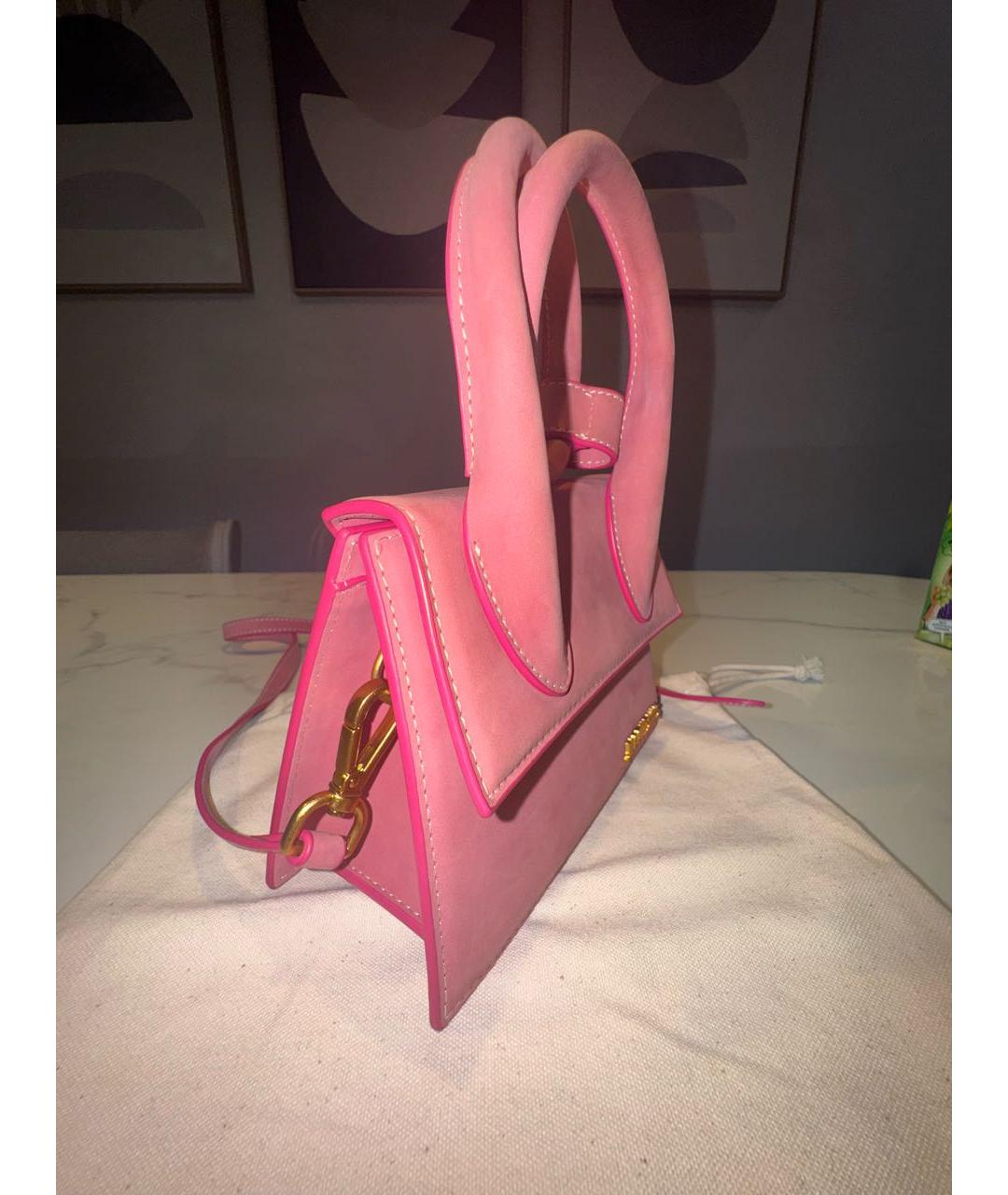 JACQUEMUS Розовая бархатная сумка через плечо, фото 2