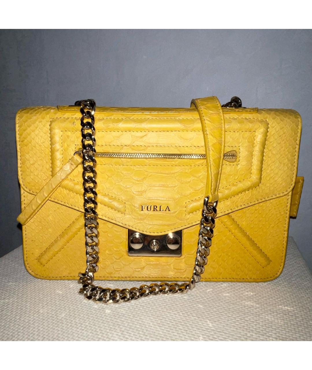 FURLA Желтая сумка через плечо из экзотической кожи, фото 7