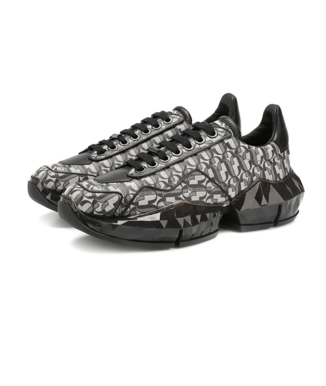 JIMMY CHOO Серебряные кожаные кроссовки, фото 2