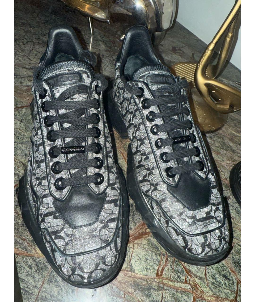 JIMMY CHOO Серебряные кожаные кроссовки, фото 4