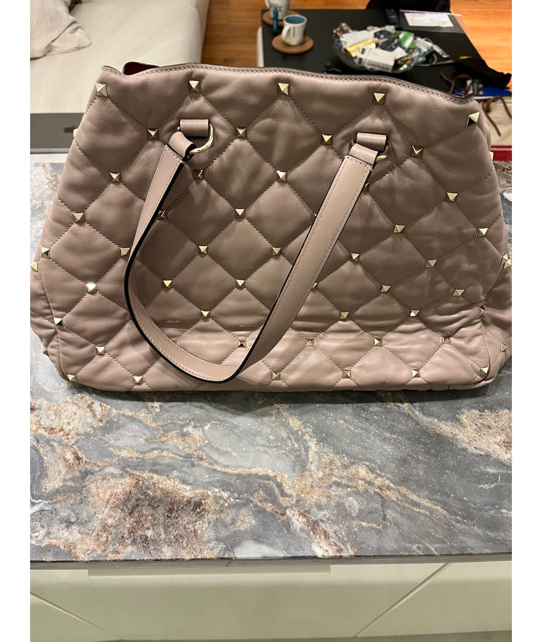 VALENTINO Бежевая кожаная сумка тоут, фото 3