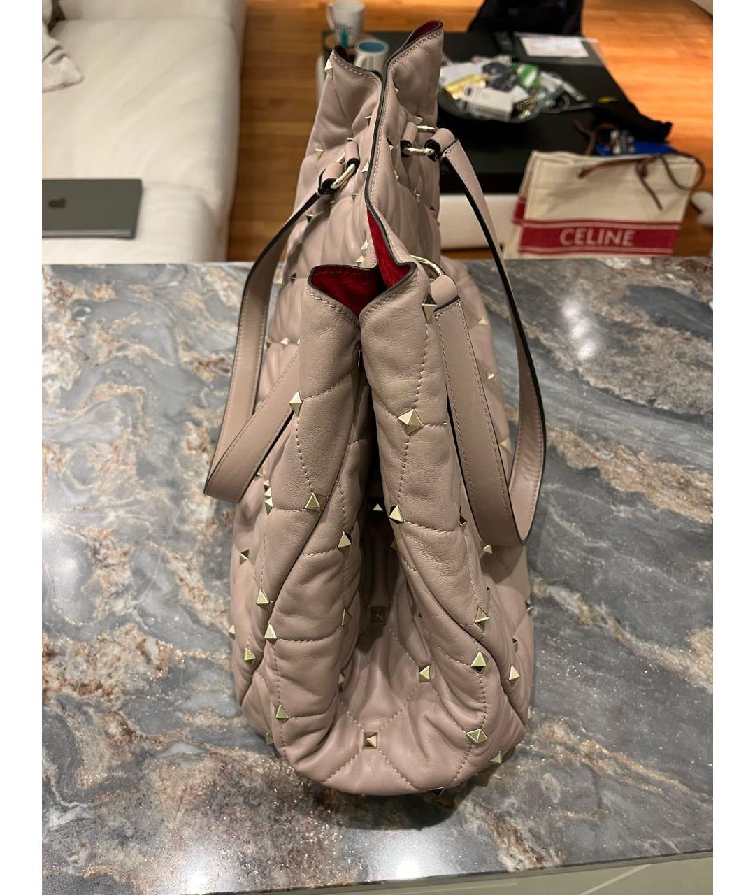 VALENTINO Бежевая кожаная сумка тоут, фото 4