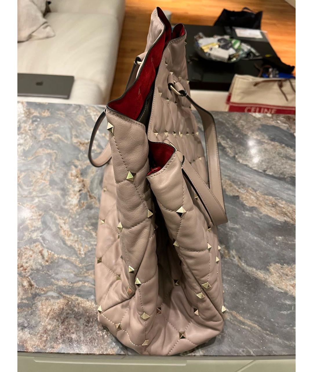 VALENTINO Бежевая кожаная сумка тоут, фото 2